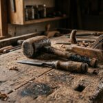 hand tools on a workbench