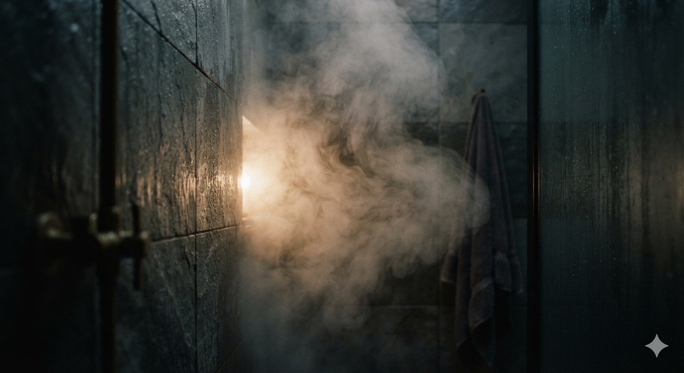 steam rising off a shower wall
